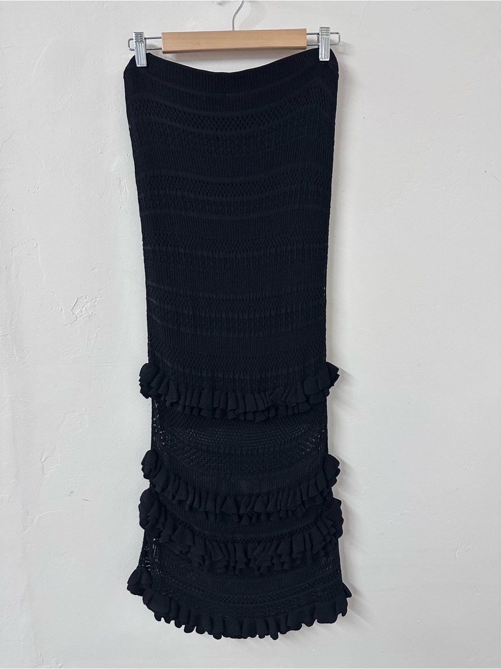 Black Ruffled Knit Polo Maxi Skirt
